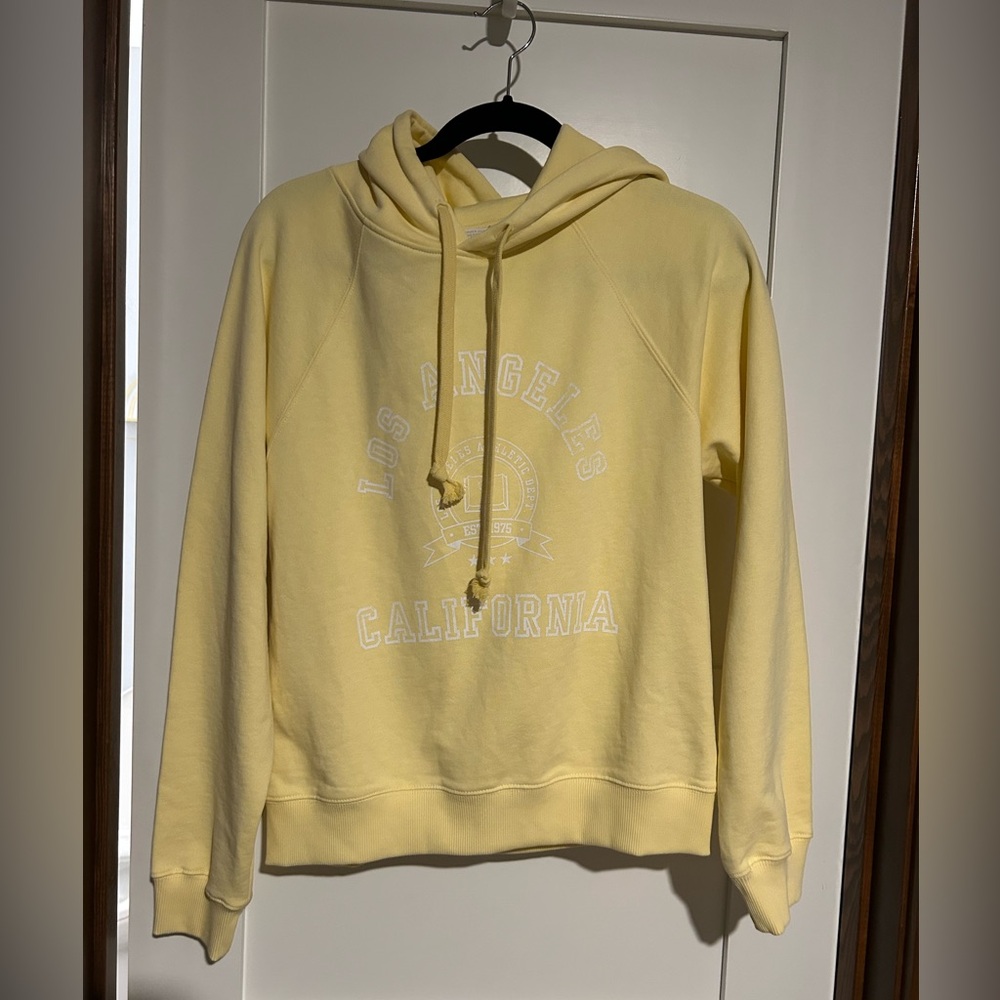 Zara Yellow Oversized “Los Angeles California” Hoodie Sweatshirt Size Small